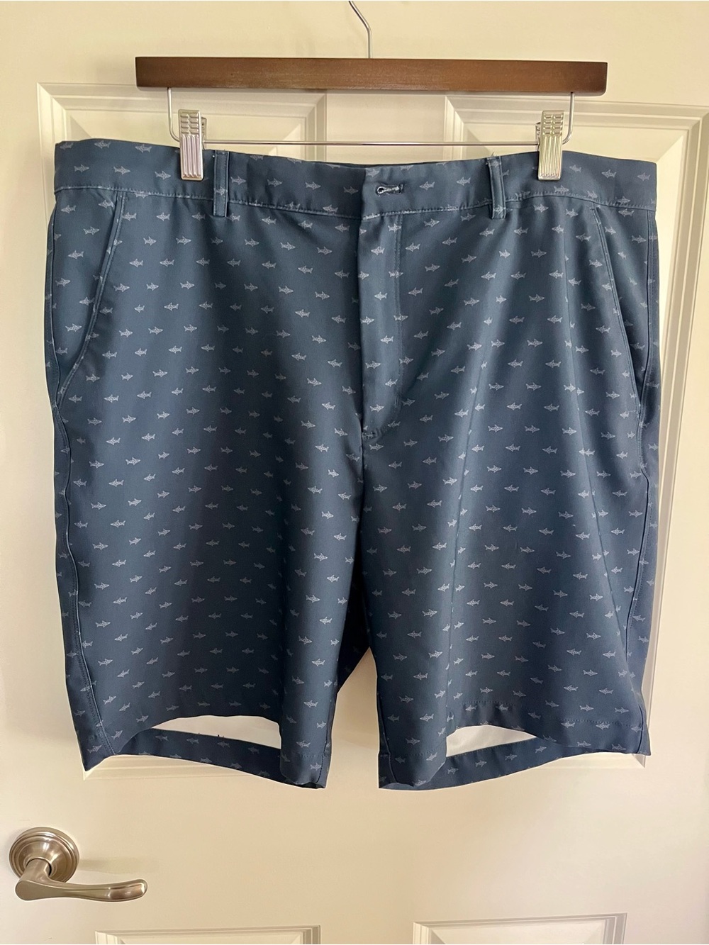 Greg Norman Collection Navy Blue Micro Shark Print Hybrid Shorts